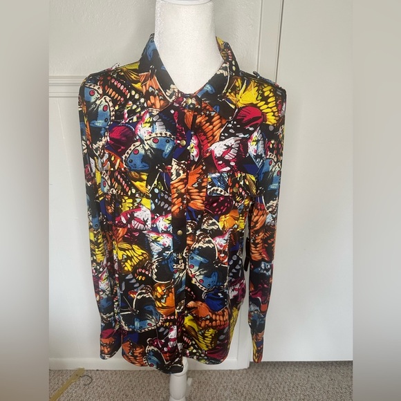 BCBGMaxAzria Butterflies button down shirt size PXL new with tag - Picture 1 of 10
